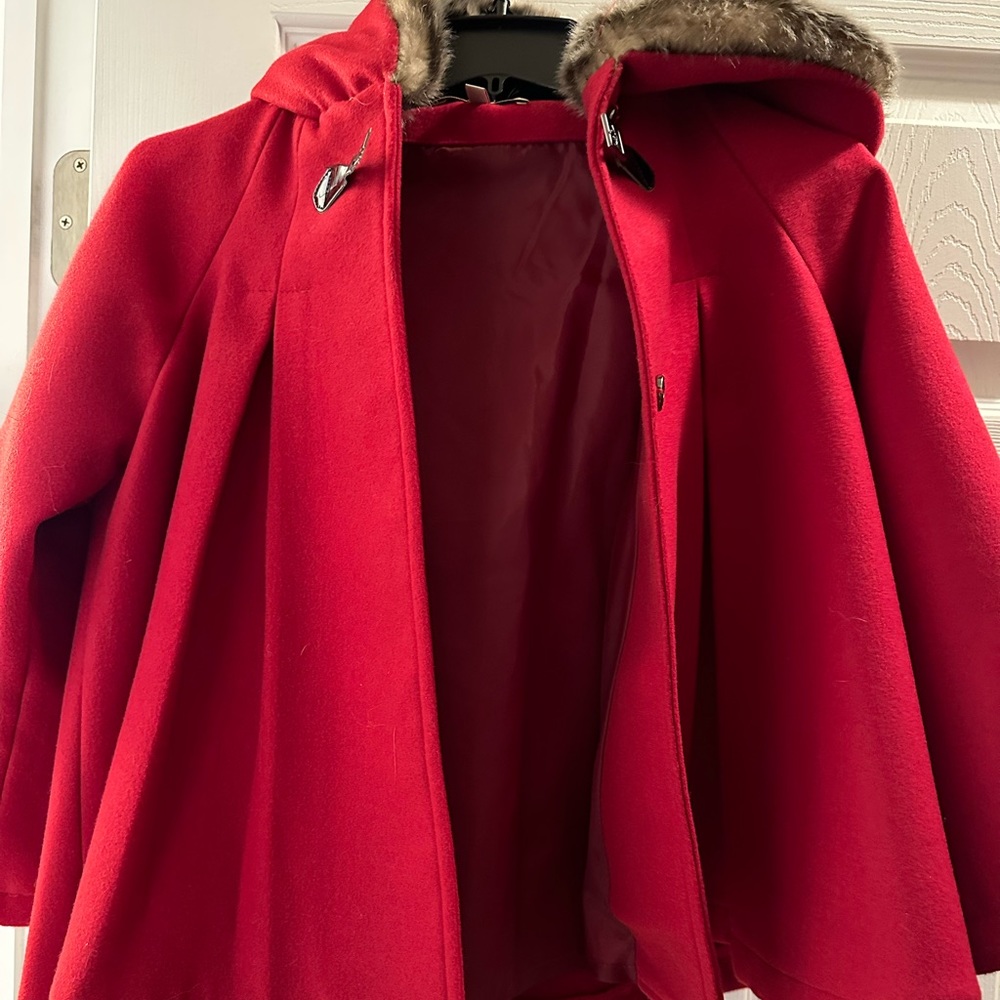 Little girls red pea coat. Size 6